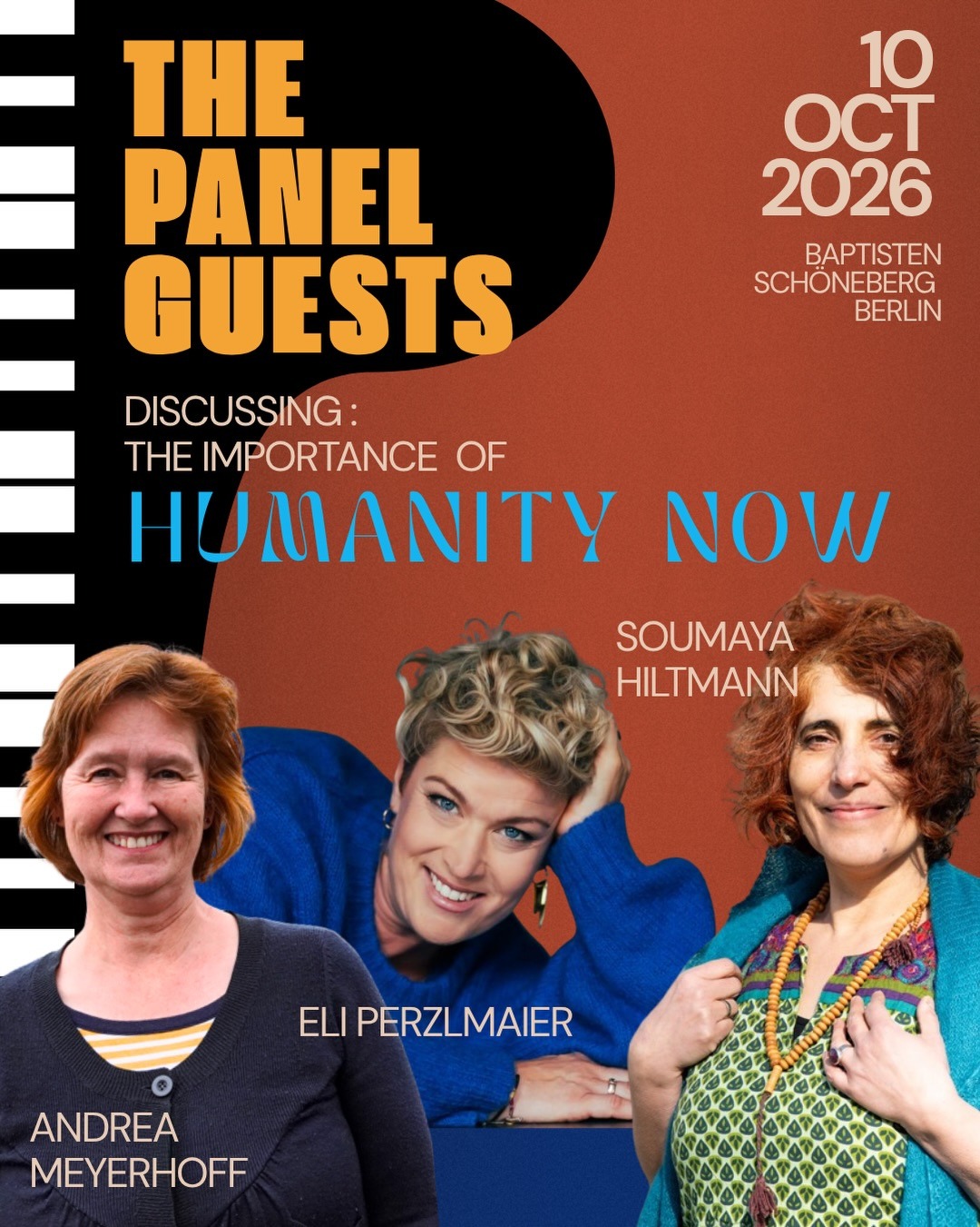 Panel Guests bei Many Voices – ConcertPLUS am 10. Oktober 2026: Andrea Meyerhoff, Eli Perzlmaier und Soumaya Hiltmann, Thema „The Importance of Humanity Now"